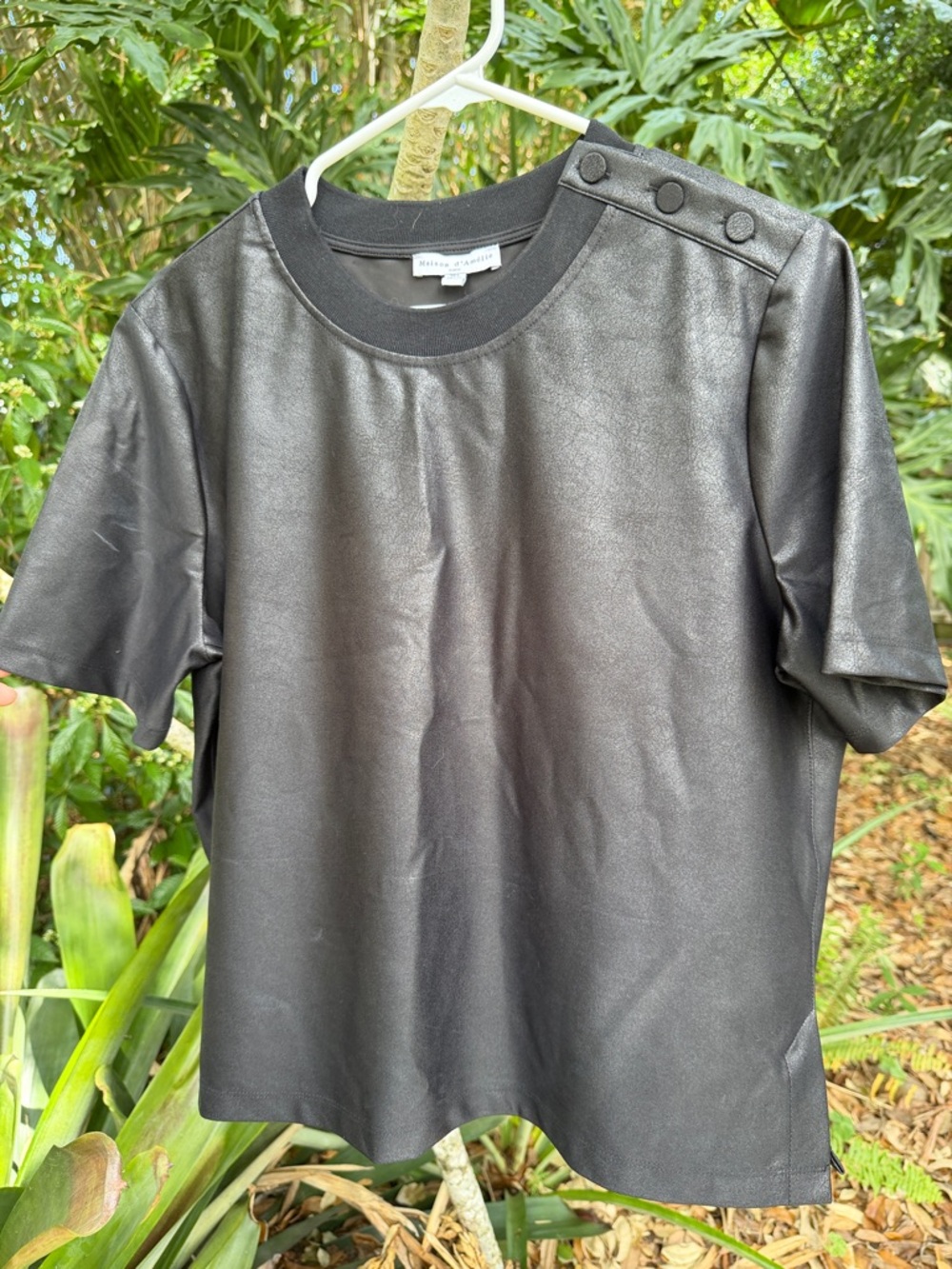 Maison d'Amelie Paris womens top large black grunge pleather t shirt